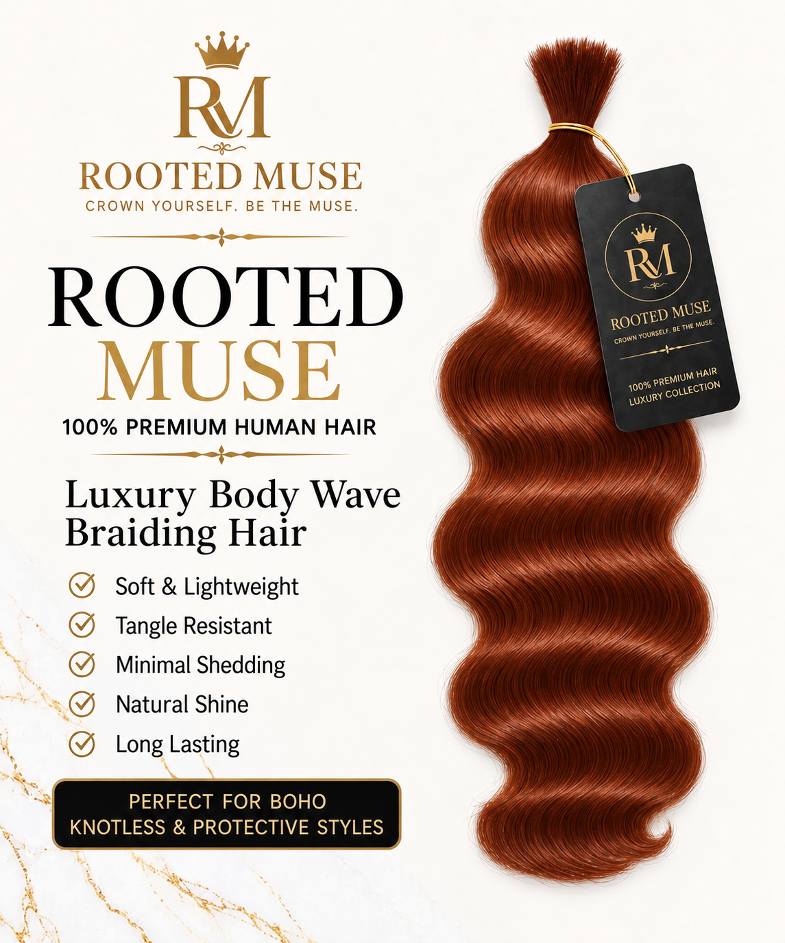 Rooted Muse 100% Human Hair Body Wave Boho Braiding Bundle – 18”