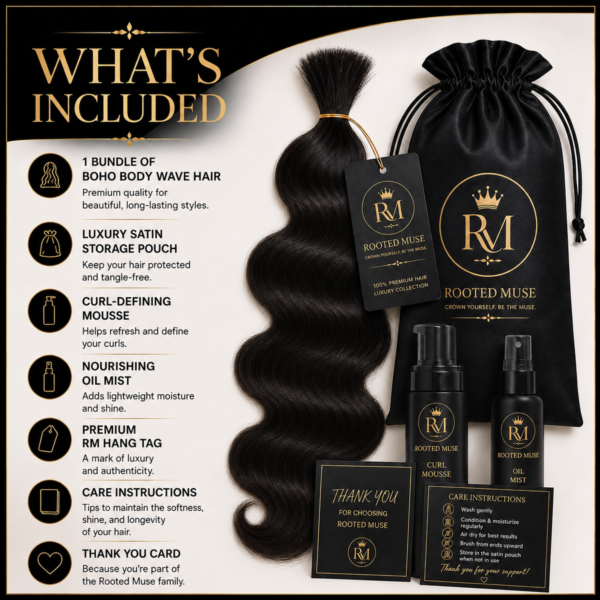 Rooted Muse 100% Human Hair Body Wave Boho Braiding Bundle – 18”