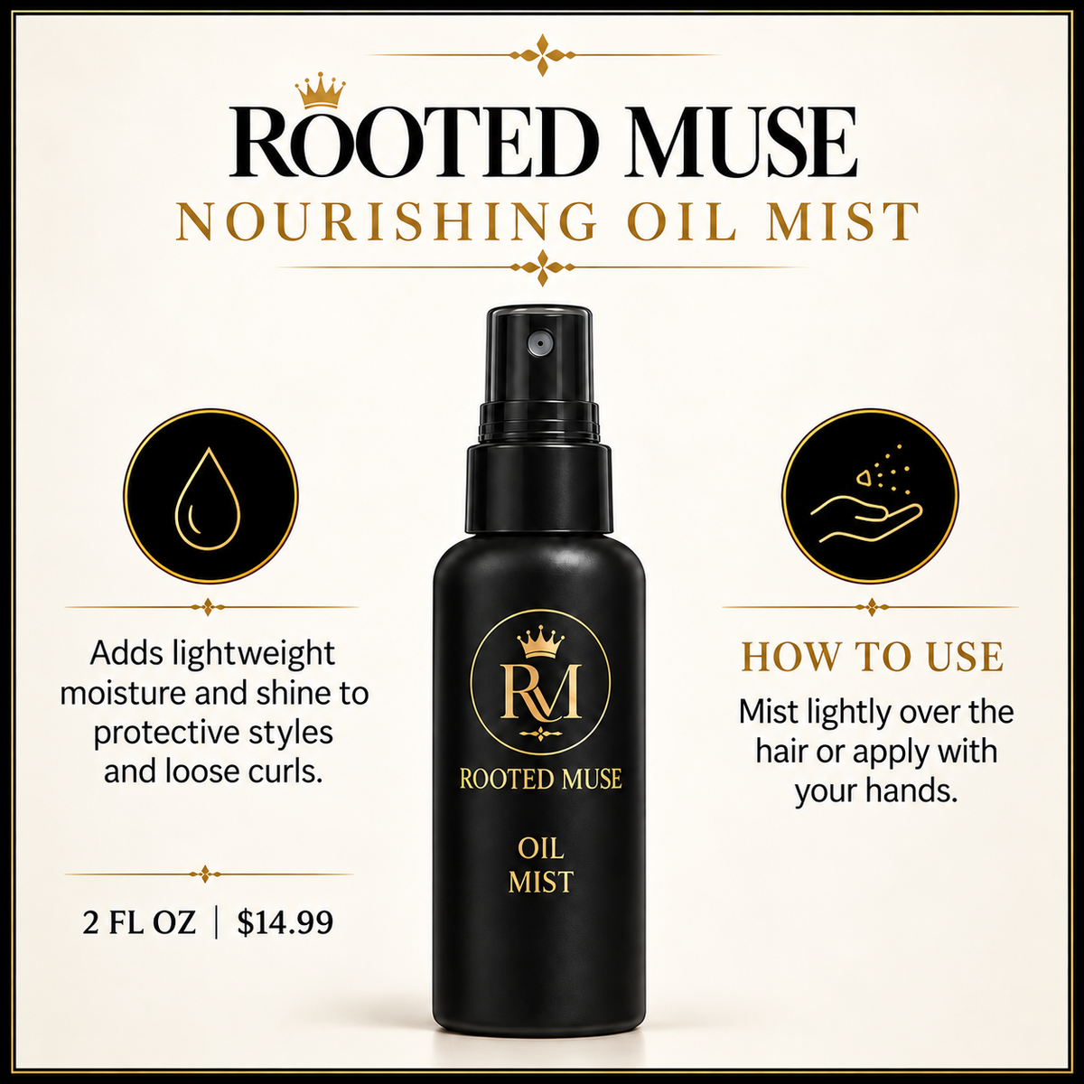Didy’s Rooted Luxe Nourishing Hair Oil Mist – 2 oz