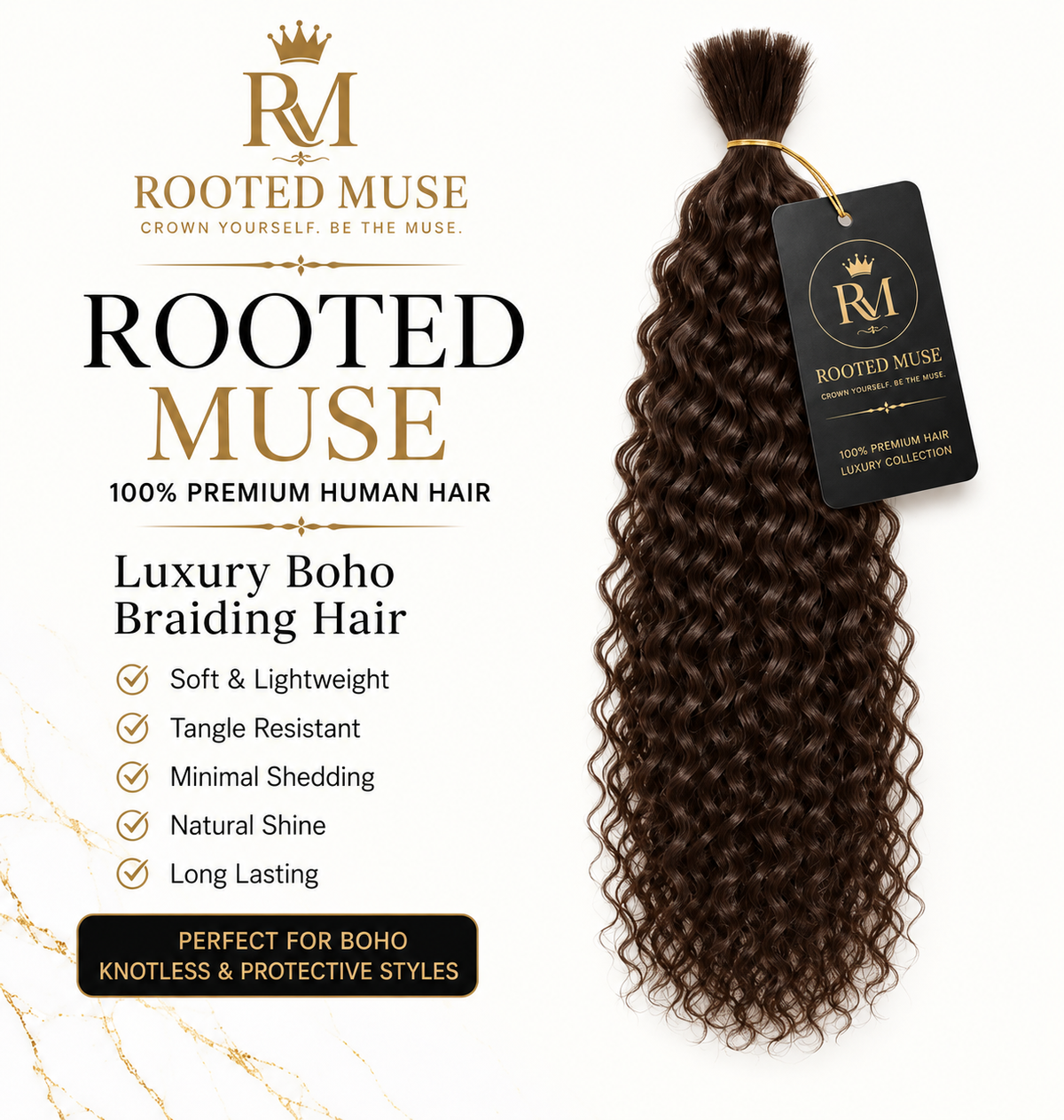 Rooted Muse 100% Human Hair Bulky Curl Boho Braiding Bundle – 18”