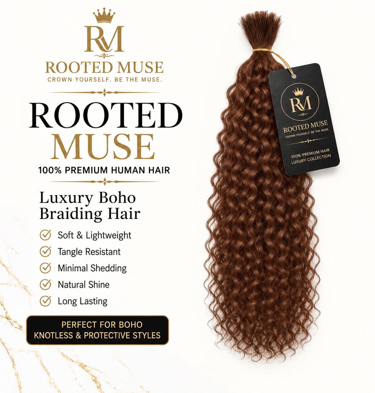Rooted Muse 100% Human Hair Bulky Curl Boho Braiding Bundle – 18”