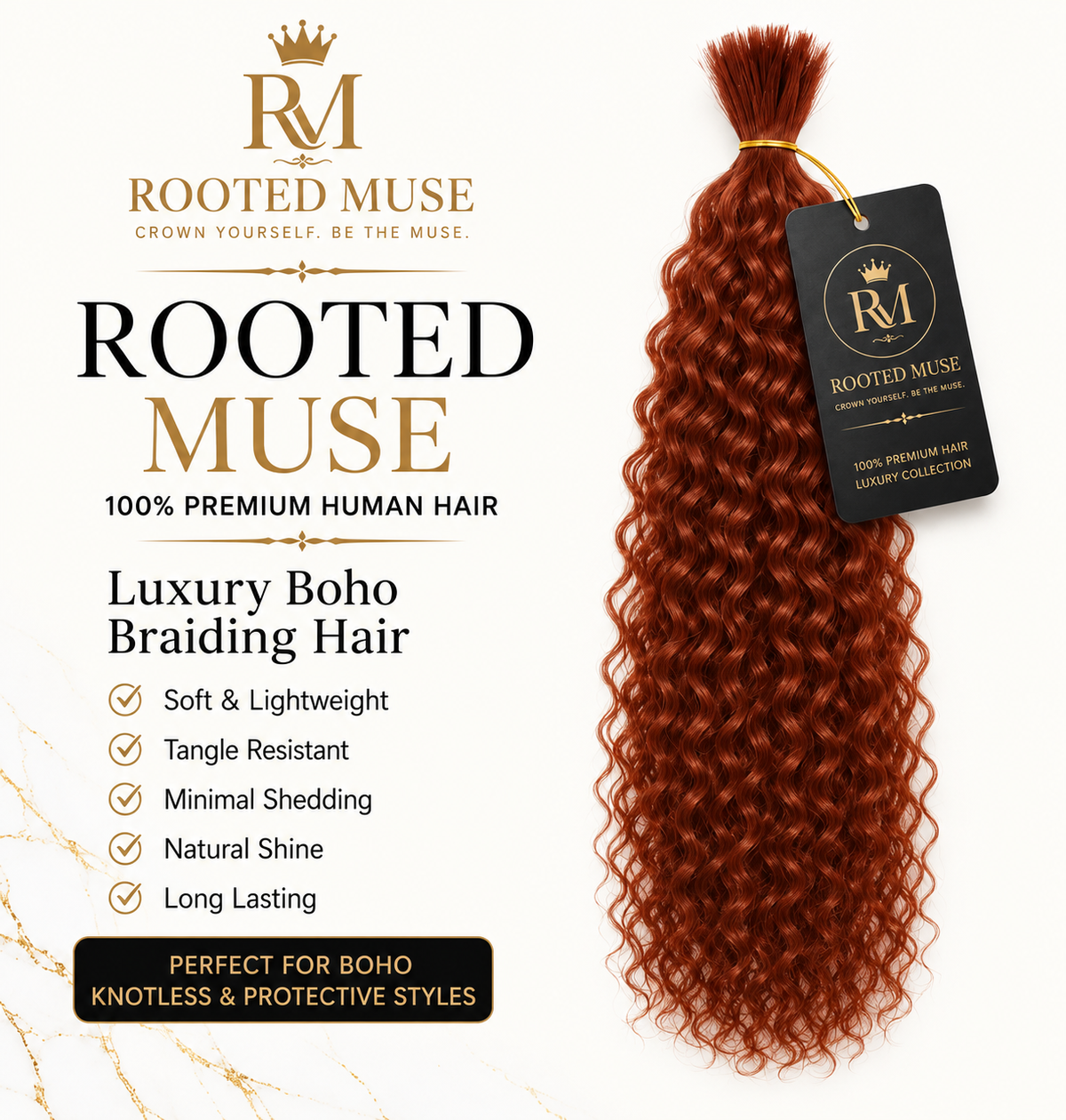 Rooted Muse 100% Human Hair Bulky Curl Boho Braiding Bundle – 18”