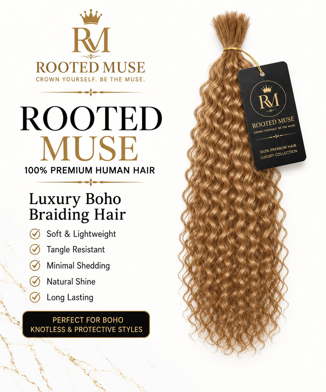 Rooted Muse 100% Human Hair Bulky Curl Boho Braiding Bundle – 18”