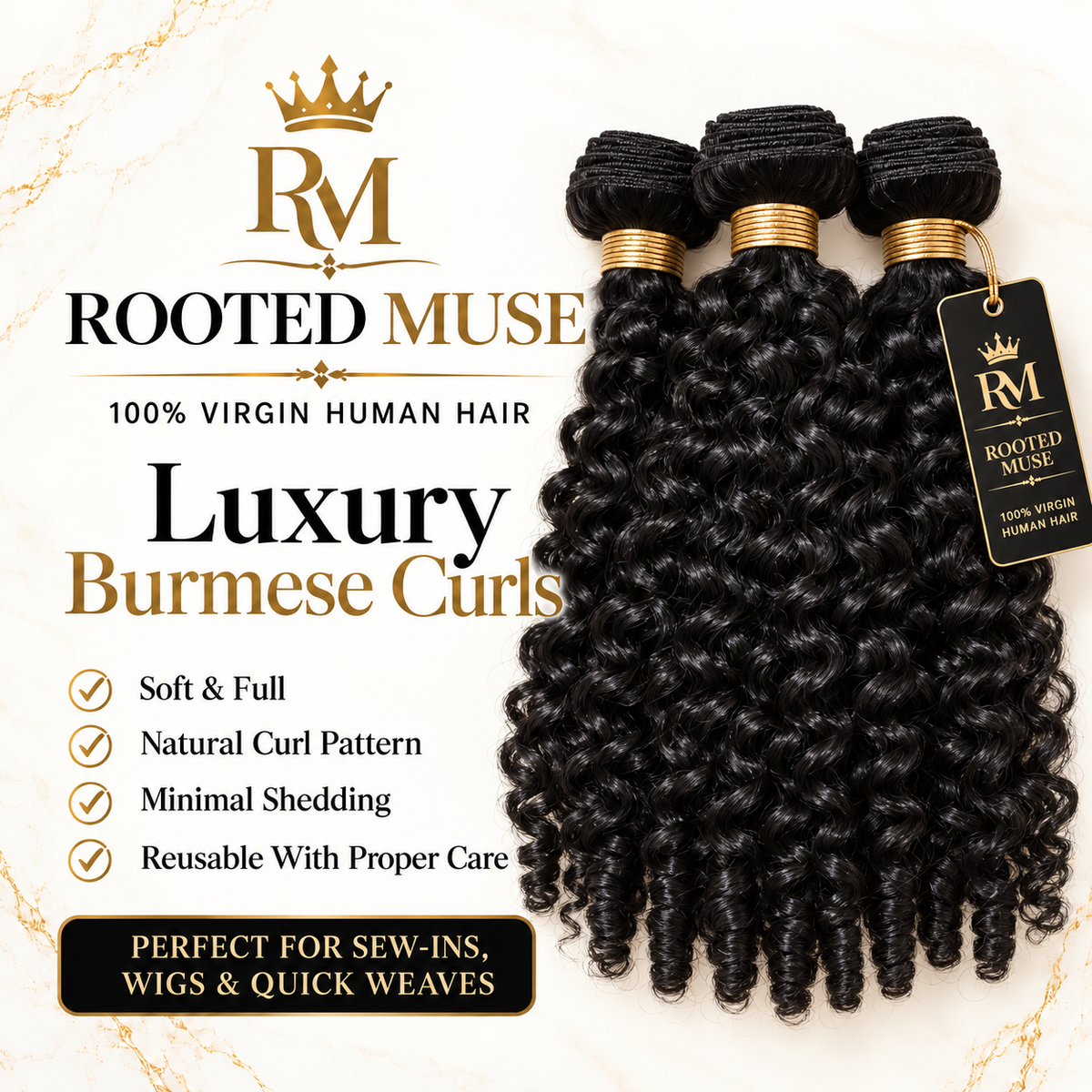 Didy’s Rooted Luxe 100% Virgin Burmese Curly Hair Bundles